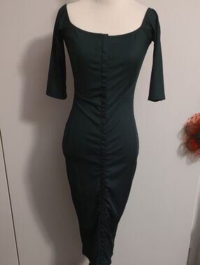 Scoop-Neck Midi Dress in Dark Teal